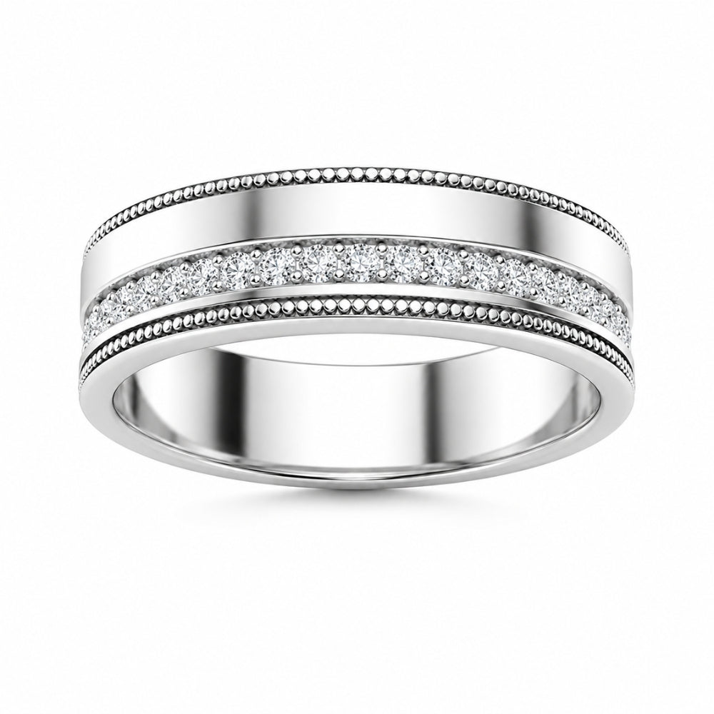 Round Cut Lab Grown Diamond Filigree Style Men's Wedding Band