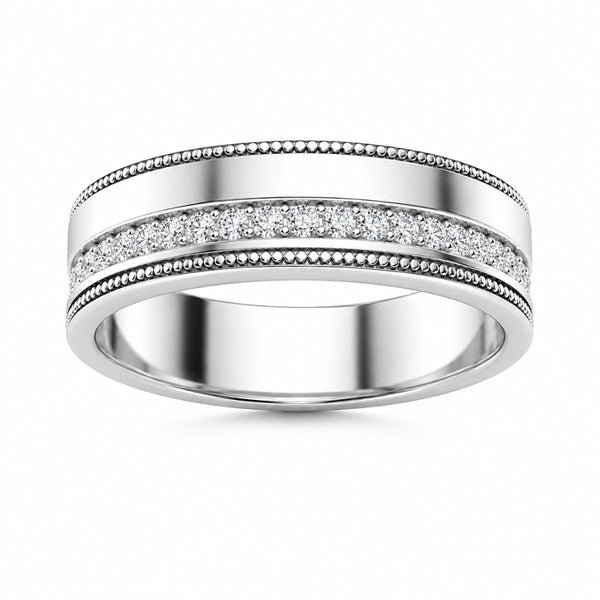 Round Cut Lab Grown Diamond Filigree Style Men's Wedding Band