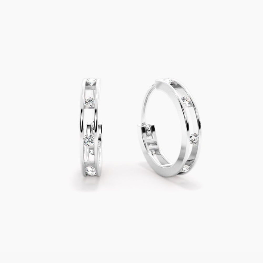 Moissanite Round Cut Distance Pave Set Hoop Earrings