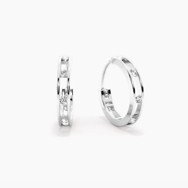Moissanite Round Cut Distance Pave Set Hoop Earrings