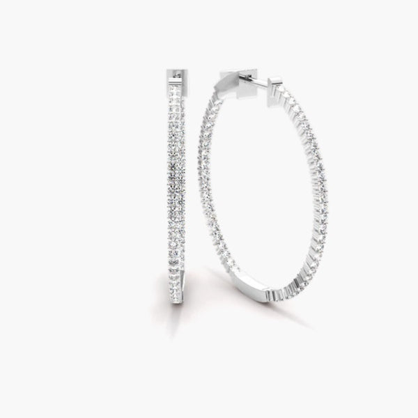Moissanite Round Cut Pave Set Hoop Earrings