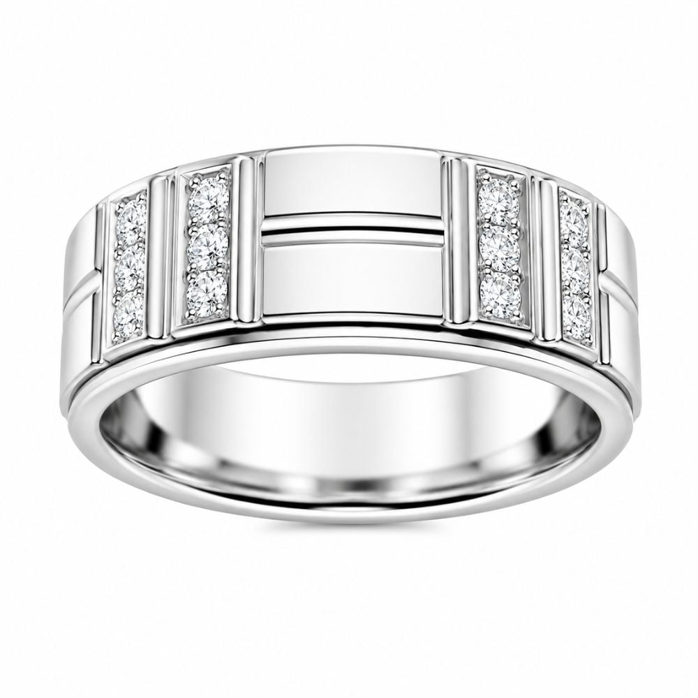 Round Cut Lab Grown Diamond Pave Set Wedding Band For Men