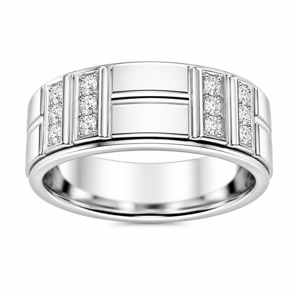 Round Cut Lab Grown Diamond Pave Set Wedding Band For Men