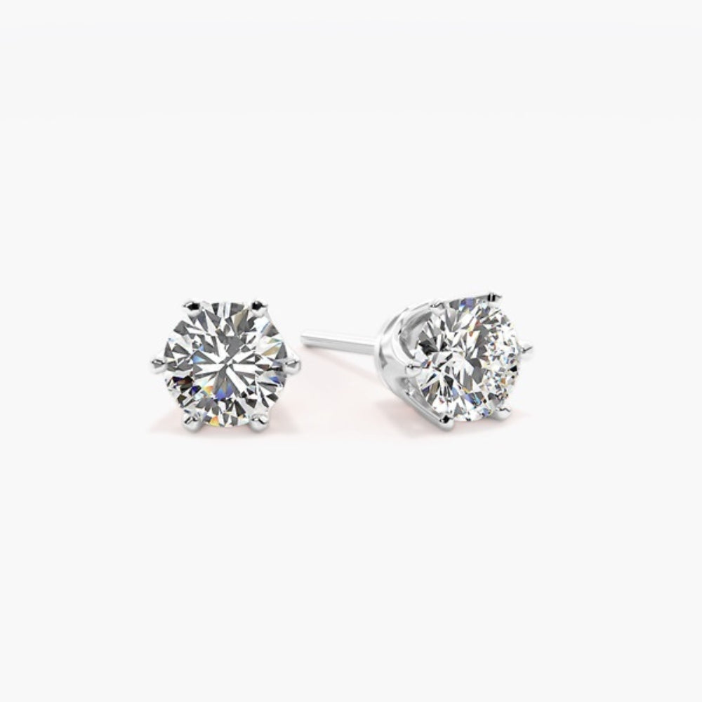 Round Cut Moissanite Six Prong Solitaire Stud Earring