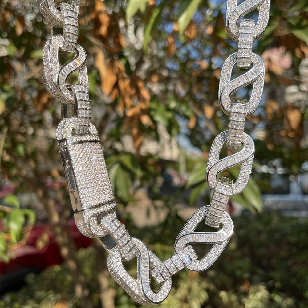 Round & Baguette Cut Lab Grown Diamond Classic Cuban Chain