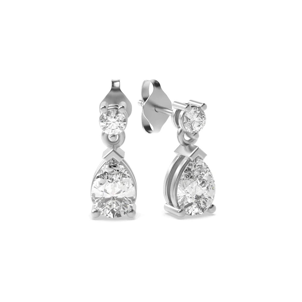 Minimalist Pear Cut And Round Cut Moissanite Drop Dangle Earrings