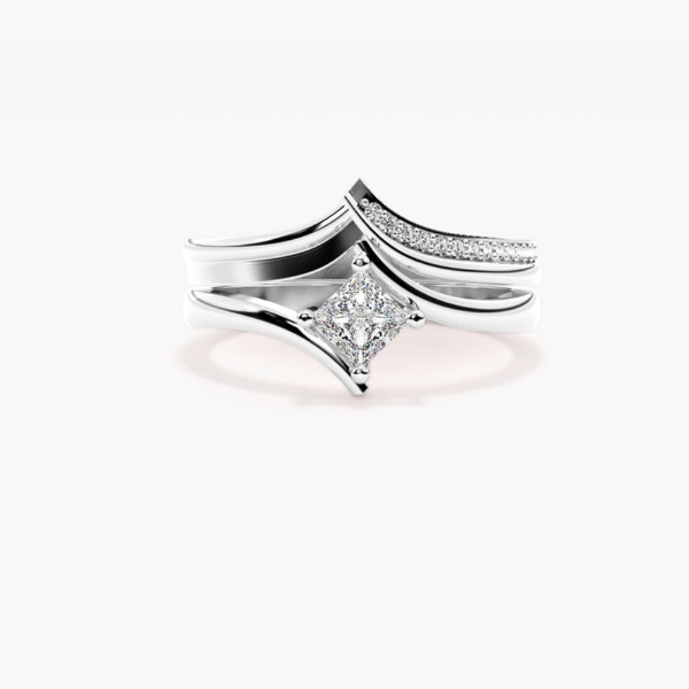 Princess Cut Moissanite Buypass Style Wedding Ring Set