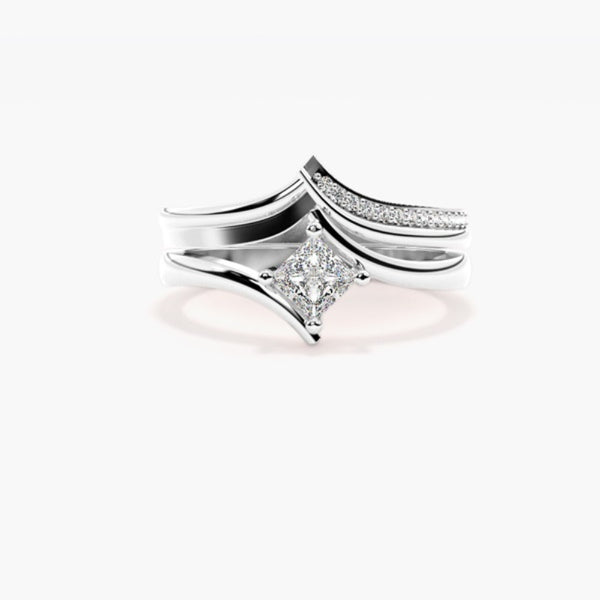 Princess Cut Moissanite Buypass Style Wedding Ring Set