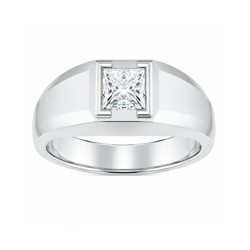 Princess Cut Lab Grown Diamond Half Bezel Set Solitaire Men's Ring