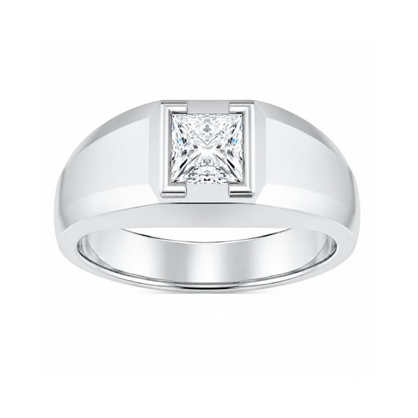 Princess Cut Lab Grown Diamond Half Bezel Set Solitaire Men's Ring