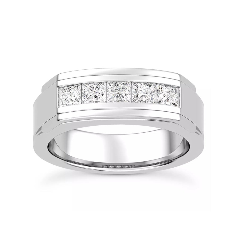 Princess Cut Five Stone Lab Grown Diamond Men's Ring For Birthday Gift
