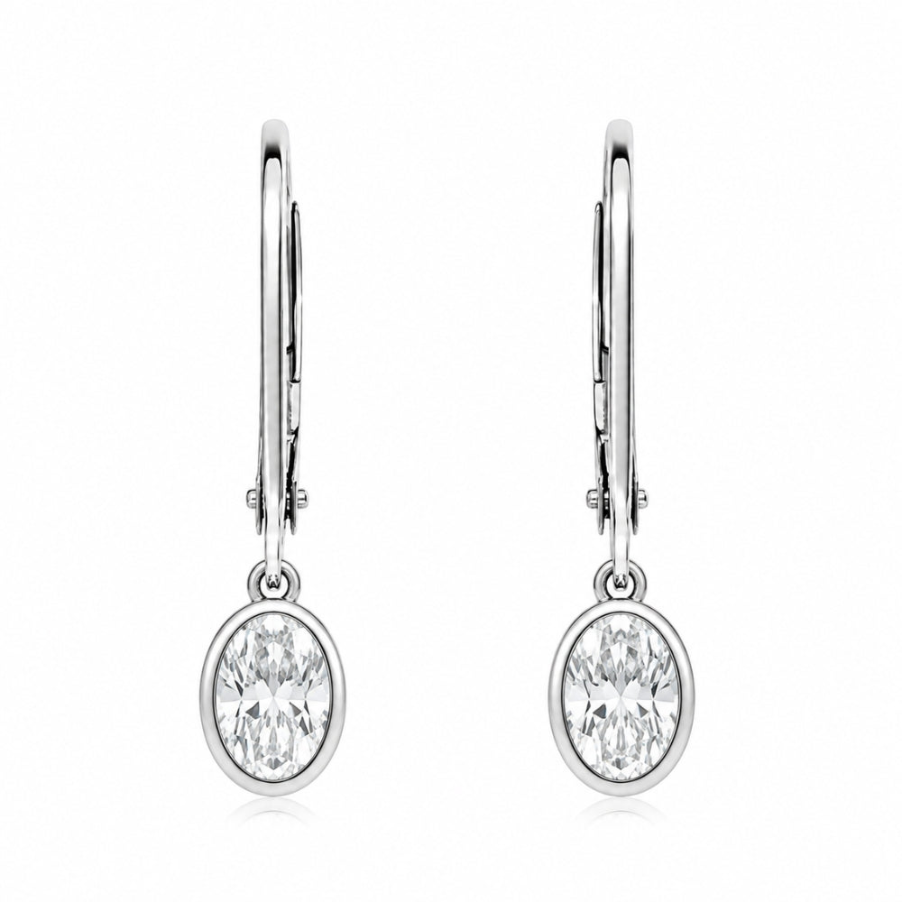 Solitaire Round Cut Bezel Set Moissanite Women's Drop Earrings