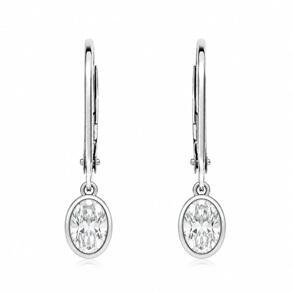 Solitaire Round Cut Bezel Set Moissanite Women's Drop Earrings