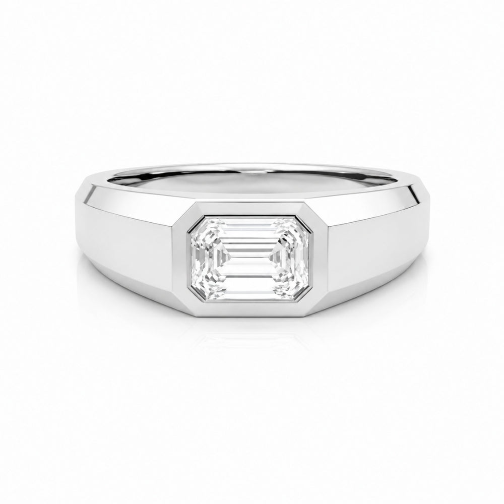 Emerald Cut Lab Grown Diamond Solitaire Bezel Set Proposal Ring