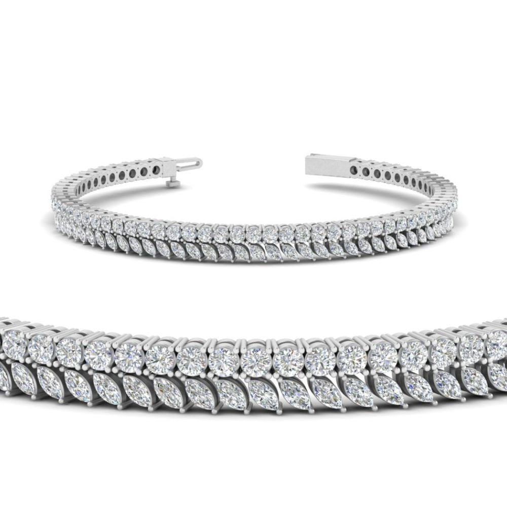Round Cut & Marquise Cut Moissanite Tennis Bracelet