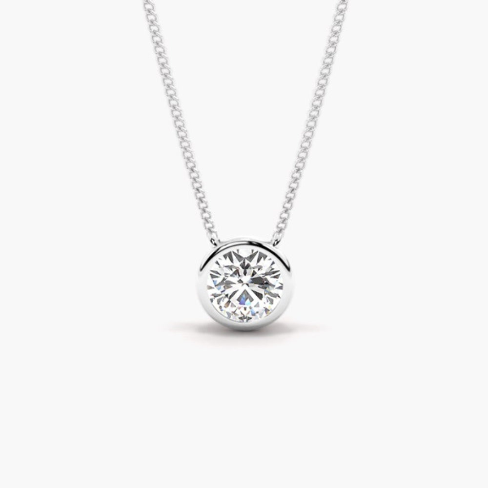 VVS1 Moissanite Round Cut Bezel Set Solitaire Pendant