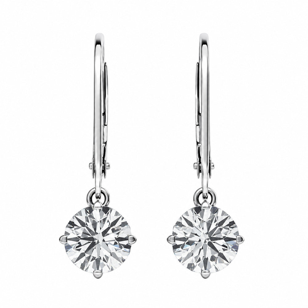 Round Cut Moissanite Solitaire Drop Dangle Earrings