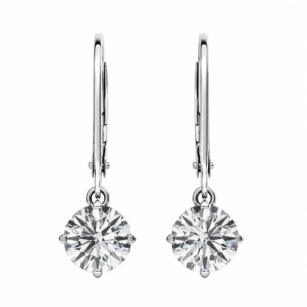Round Cut Moissanite Solitaire Drop Dangle Earrings