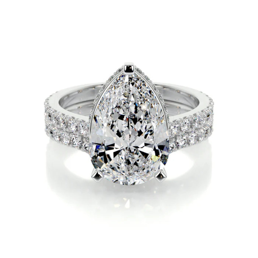 Pear Cut Moissanite Hidden Halo Bridal Ring Set