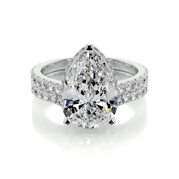 Pear Cut Moissanite Hidden Halo Bridal Ring Set