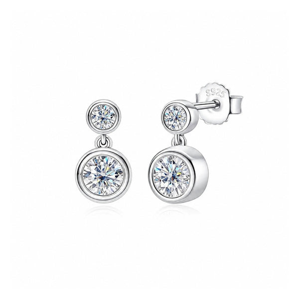 Bezel Set Moissanite Round Cut Drop Dangle Earrings For Her