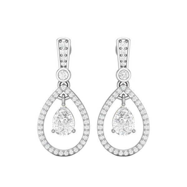 Colorless Moissanite Pear & Round Cut Classic Drop Dangle Earrings