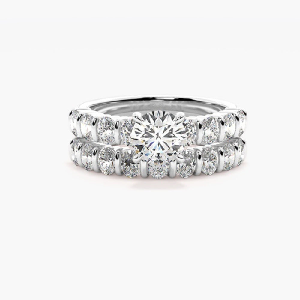 Colorless Moissanite Round Cut Bar Set Anniversary Gift Ring Set