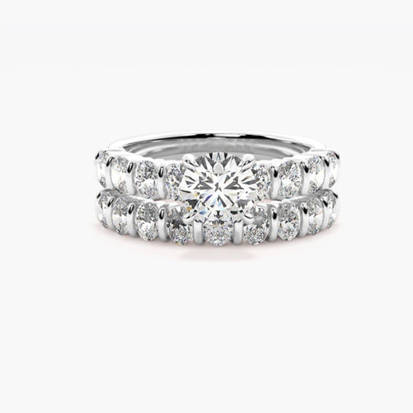 Colorless Moissanite Round Cut Bar Set Anniversary Gift Ring Set