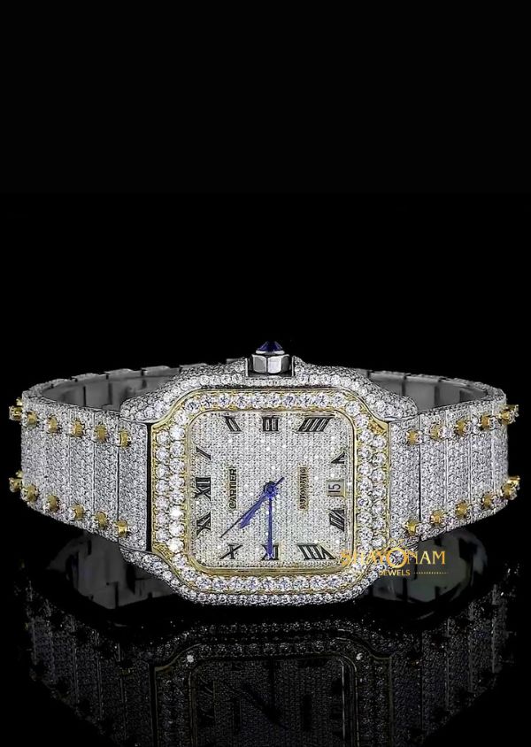 Iced Out Dual Tone Moissanite Diamond Luxury Watches For Men's