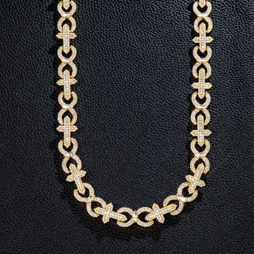 Colorless Moissanite Iced Out Cross Infinity Link Chain