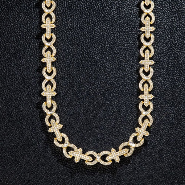 Colorless Moissanite Iced Out Cross Infinity Link Chain
