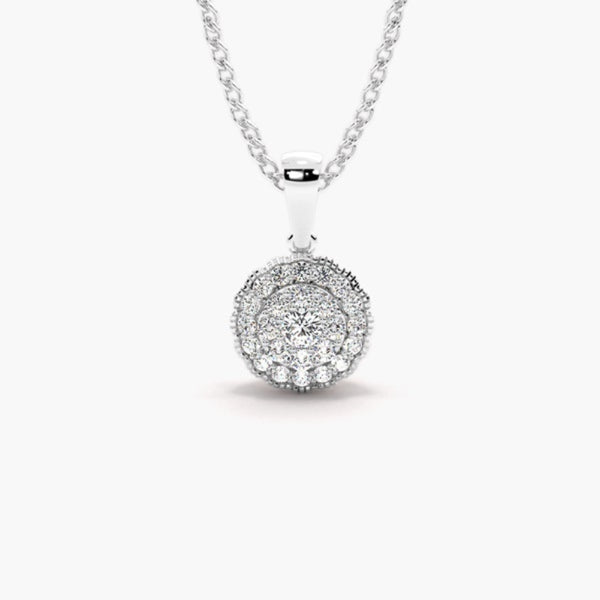 Moissanite Round Cut Double Halo Style Pendant