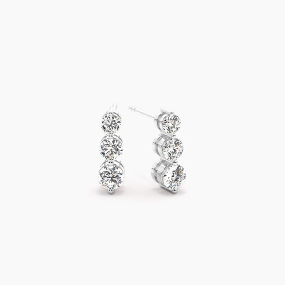 Moissanite Round Cut Three Stone Earring For Her