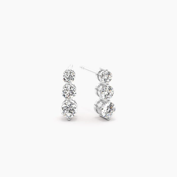 Moissanite Round Cut Three Stone Earring For Her