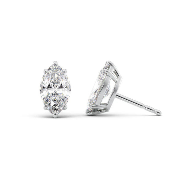 Basket Prong Marquise Cut Moissanite Push Back Stud Earring