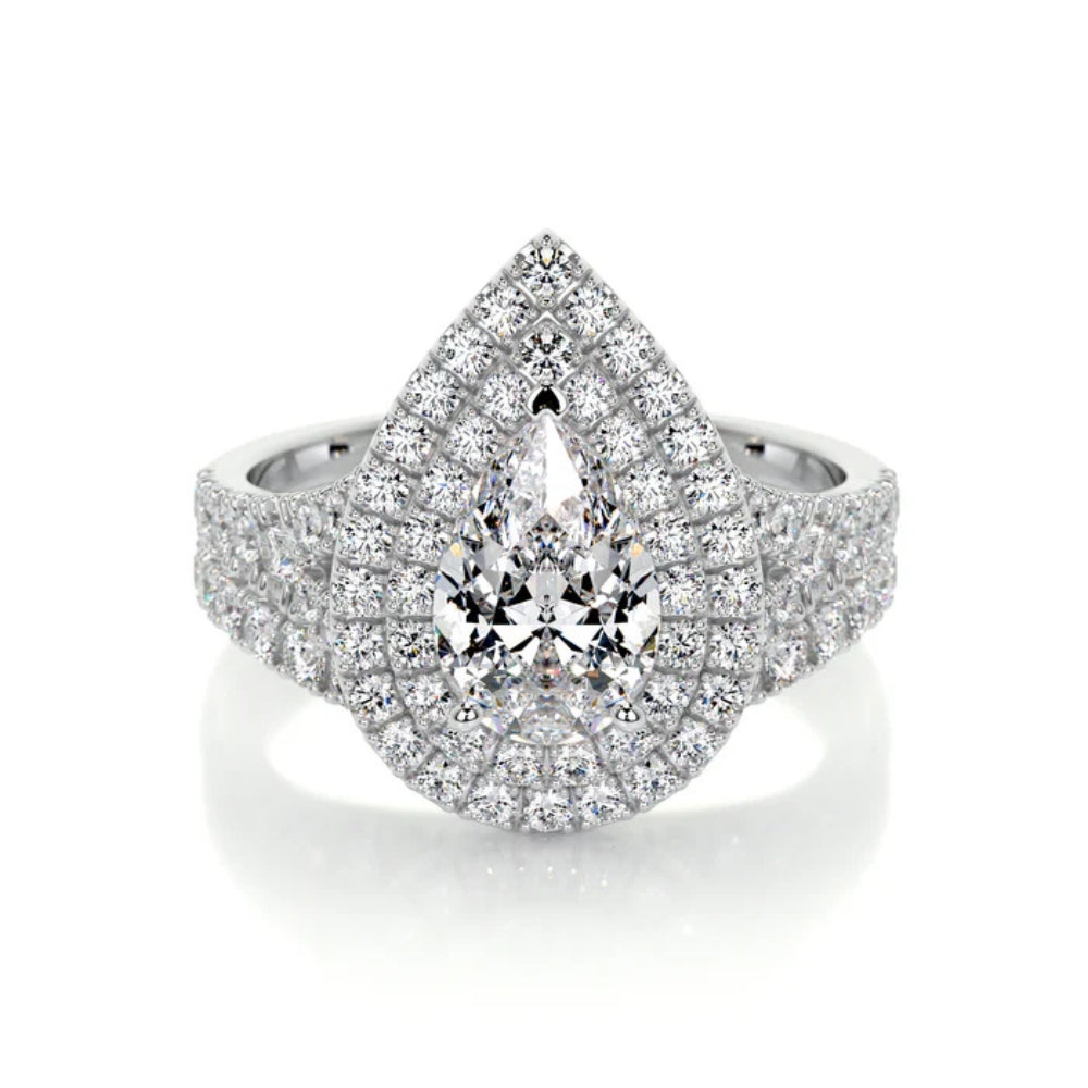 Pear Cut Moissanite Double Halo Bridal Ring Set