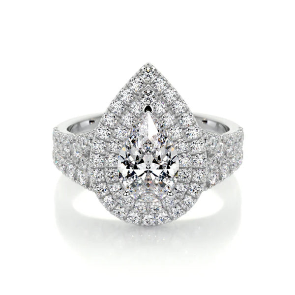 Pear Cut Moissanite Double Halo Bridal Ring Set