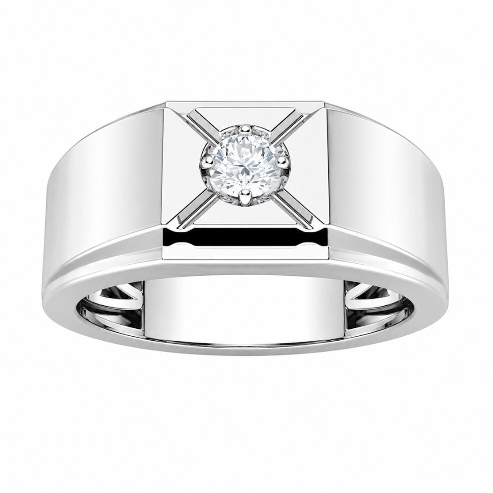 Round Cut Solitaire Lab Grown Diamond Classic Engagement Ring For Men