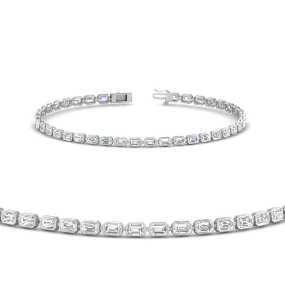 Emerald Cut Moissanite Bezel Set Tennis Bracelet