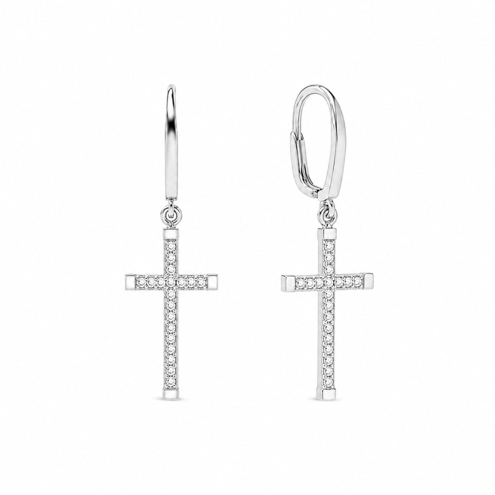 Classic Round Cut Moissanite Cross Style Drop Dangle Earrings