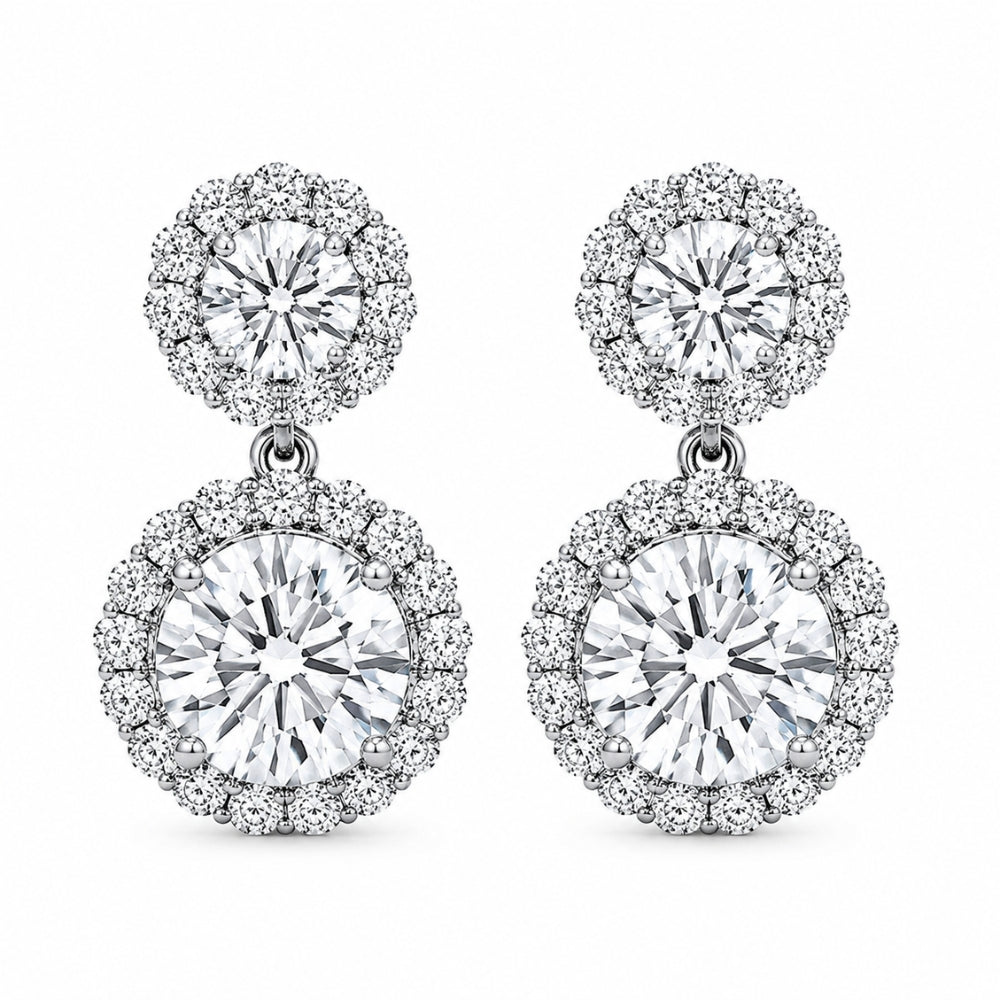 VVS1 Moissanite Round Cut Halo Style Drop Dangle Earrings