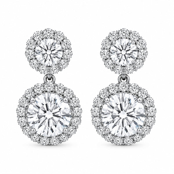 VVS1 Moissanite Round Cut Halo Style Drop Dangle Earrings