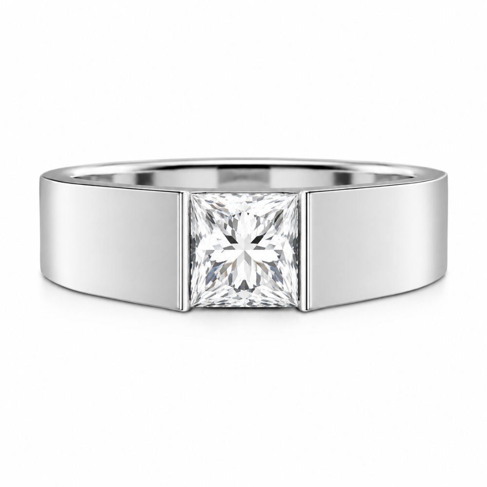 Princess Cut Lab Grown Diamond Bar Set Solitaire Engagement Ring