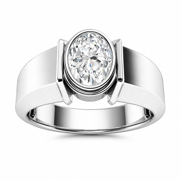 Lab Grown Diamond Oval Cut Bezel Set Solitaire Engagement Ring