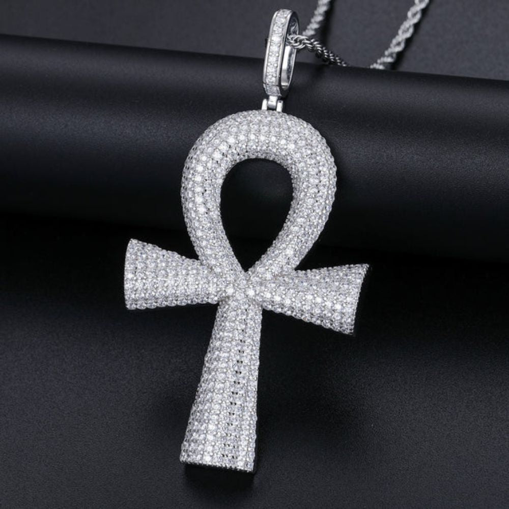 Lab Grown Diamond Round Cut Ankh Cross Hip Hop Pendant