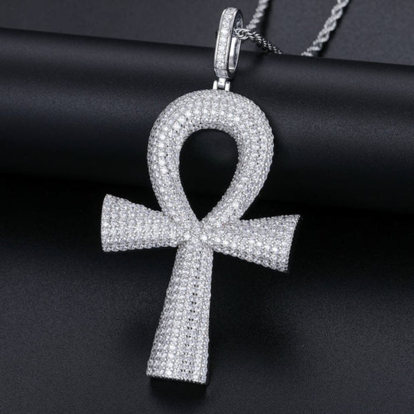 Lab Grown Diamond Round Cut Ankh Cross Hip Hop Pendant