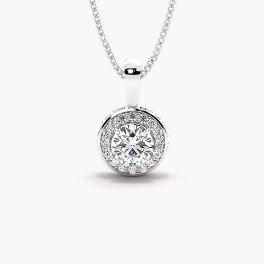 Round Cut Moissanite Hidden Halo Pendant