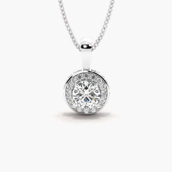 Round Cut Moissanite Hidden Halo Pendant