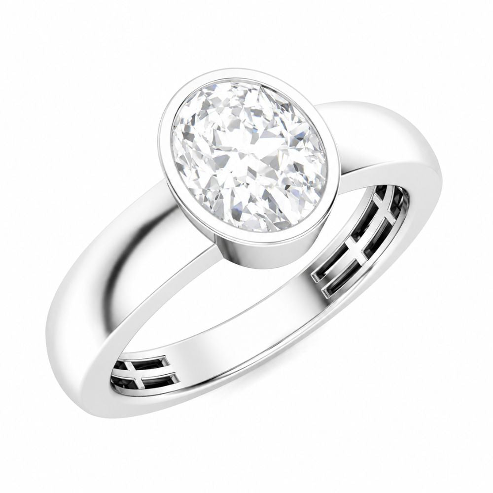 Lab Grown Diamond Oval Cut Solitaire Bezel Set Engagement Ring