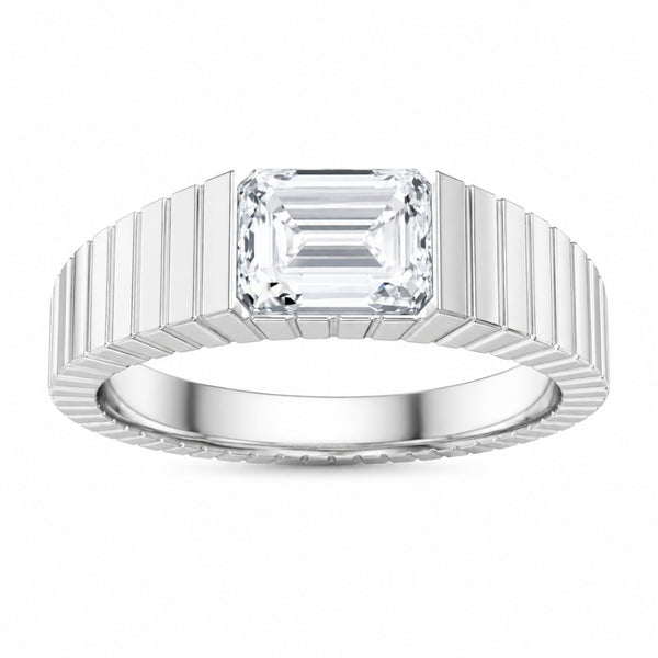 Emerald Cut Bar Set Solitaire Lab Grown Diamond Engagement Ring For Men